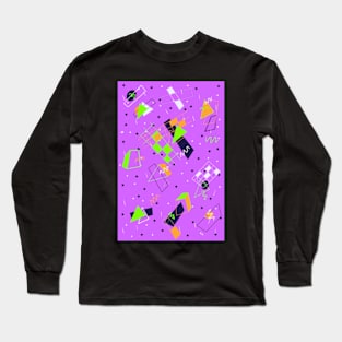 80s Retro Geometric Shapes Neon Green and Purple Long Sleeve T-Shirt